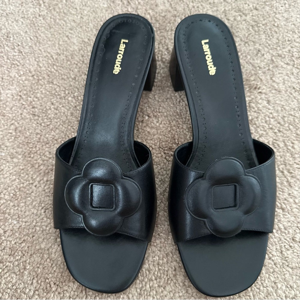 Larroudé Flora Leather Mules Sandals Block Heel - Picture 2 of 11